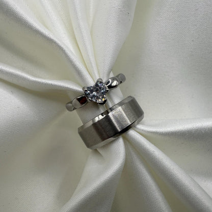 Stainless Steel Ring Matching Couple Design with Zirconia | “Elvarya - CouplesPicks