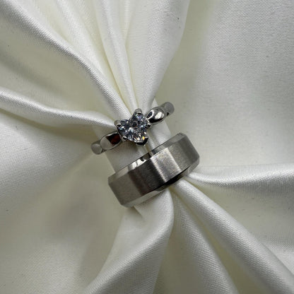 Stainless Steel Ring Matching Couple Design with Zirconia | “Elvarya - CouplesPicks