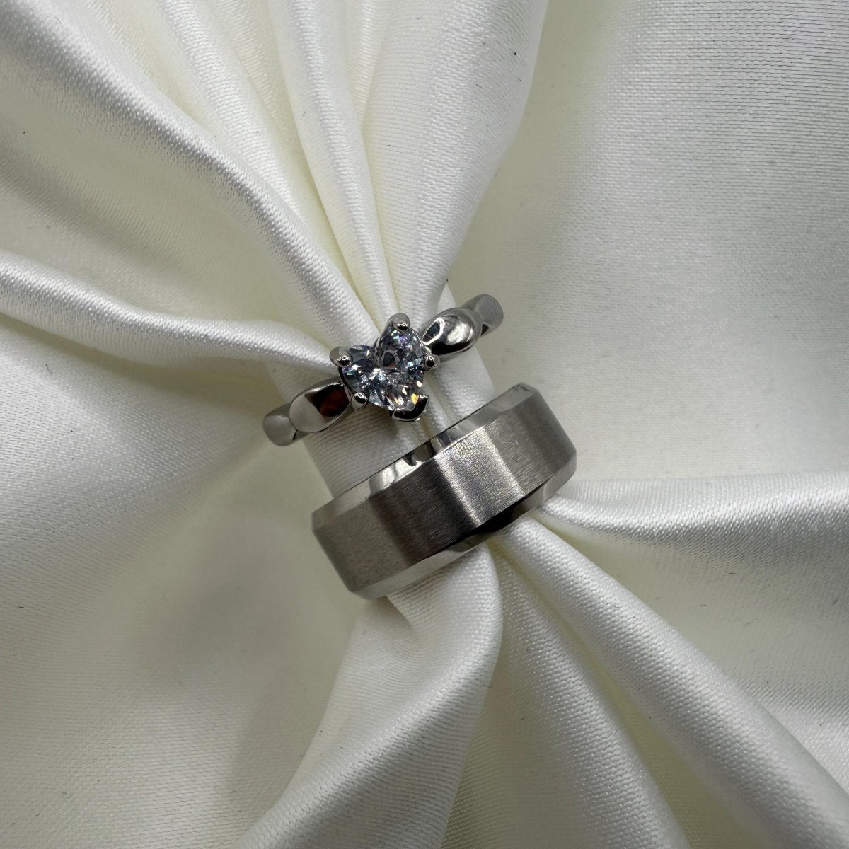 Stainless Steel Ring Matching Couple Design with Zirconia | “Elvarya - CouplesPicks