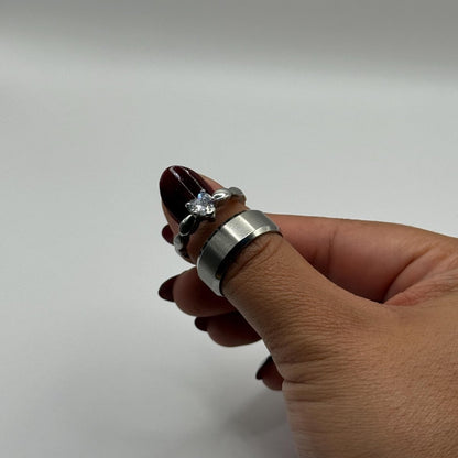 Stainless Steel Ring Matching Couple Design with Zirconia | “Elvarya - CouplesPicks