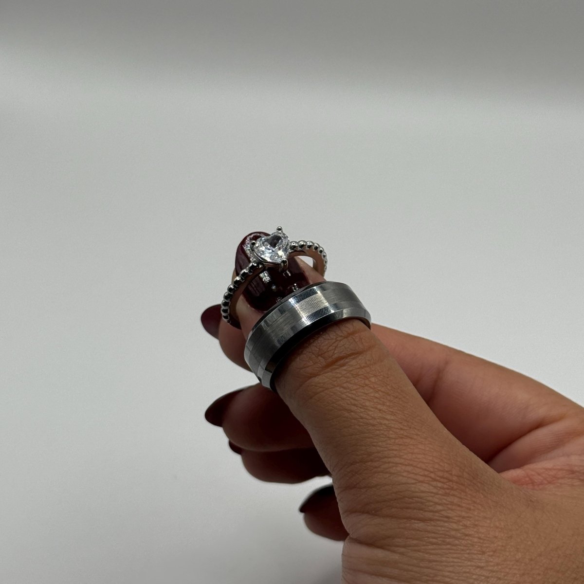 Stainless Steel Ring Matching Couple Design with Zirconia | “Lunyra - CouplesPicks