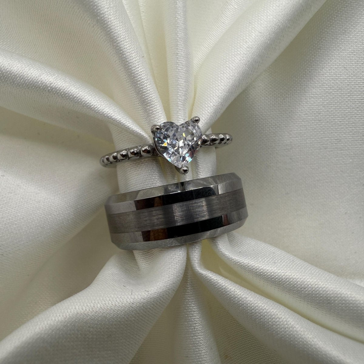 Stainless Steel Ring Matching Couple Design with Zirconia | “Lunyra - CouplesPicks