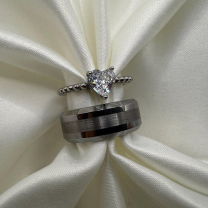 Stainless Steel Ring Matching Couple Design with Zirconia | “Lunyra - CouplesPicks