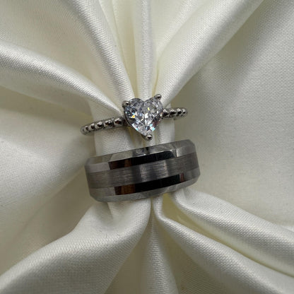 Stainless Steel Ring Matching Couple Design with Zirconia | “Lunyra - CouplesPicks