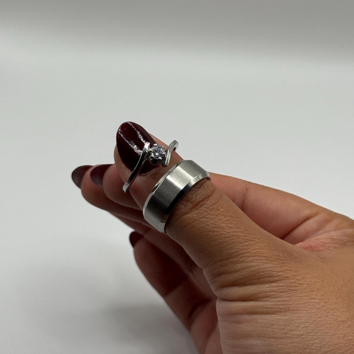 Stainless Steel Ring – Matching Couple Design with Zirconia | “Lyviera” - CouplesPicks