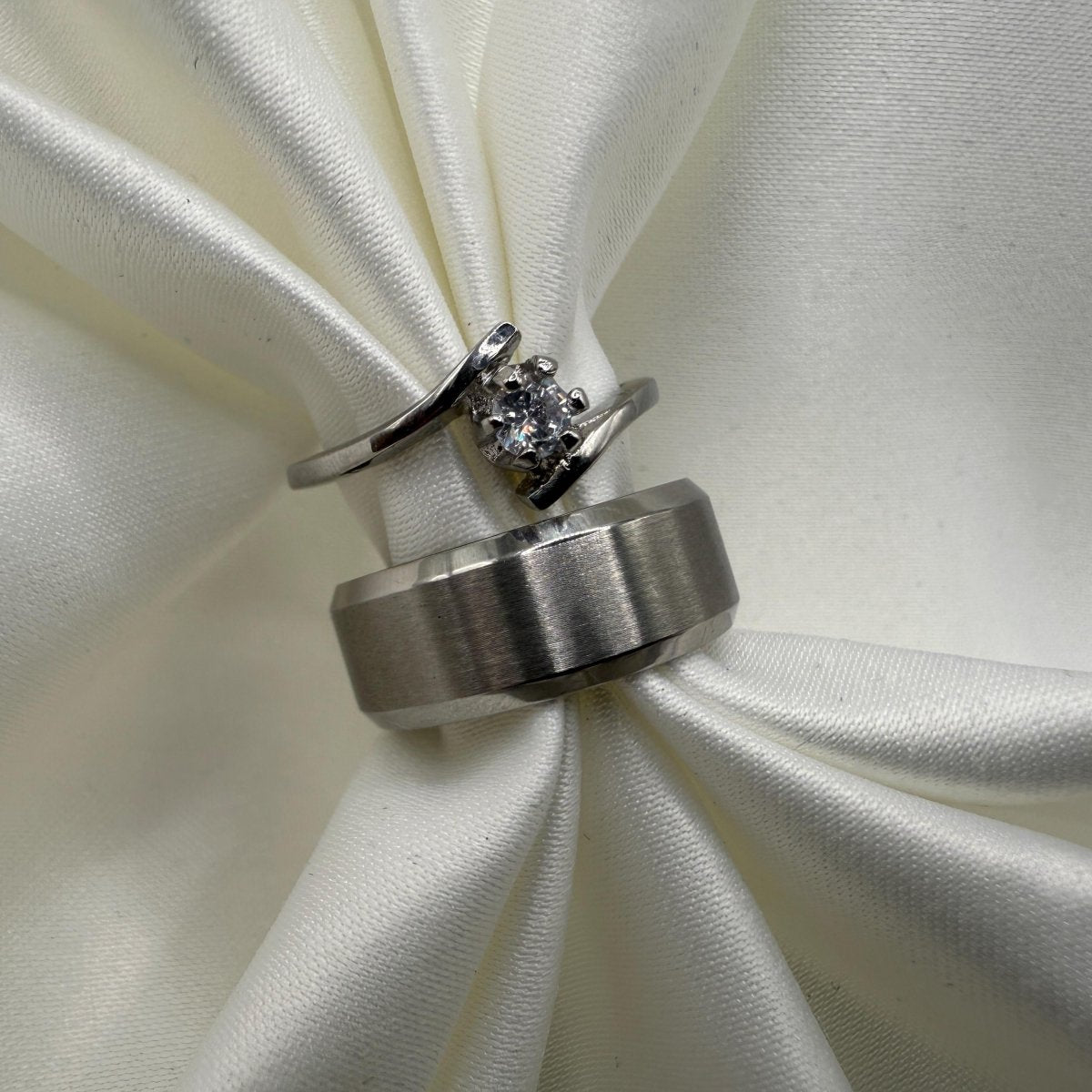 Stainless Steel Ring – Matching Couple Design with Zirconia | “Lyviera” - CouplesPicks
