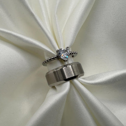 Stainless Steel Ring Matching Couple Design with Zirconia | “Seraphis - CouplesPicks