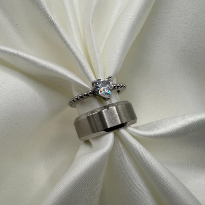 Stainless Steel Ring Matching Couple Design with Zirconia | “Seraphis - CouplesPicks