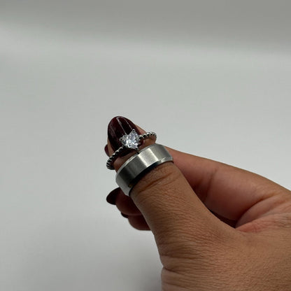 Stainless Steel Ring Matching Couple Design with Zirconia | “Seraphis - CouplesPicks