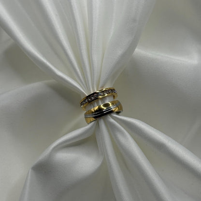 Stainless Steel Ring Silver & Gold Balance Design | “Eclipse - CouplesPicks