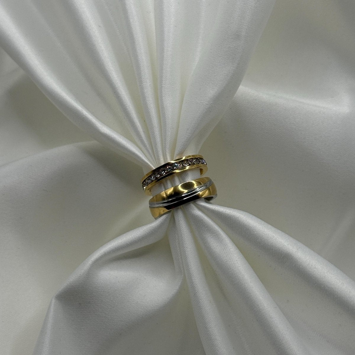 Stainless Steel Ring Silver & Gold Balance Design | “Eclipse - CouplesPicks