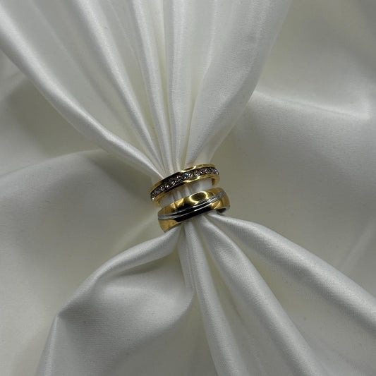 Stainless Steel Ring Silver & Gold Balance Design | “Eclipse - CouplesPicks