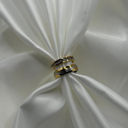 Stainless Steel Ring Silver & Gold Balance Design | “Eclipse - CouplesPicks