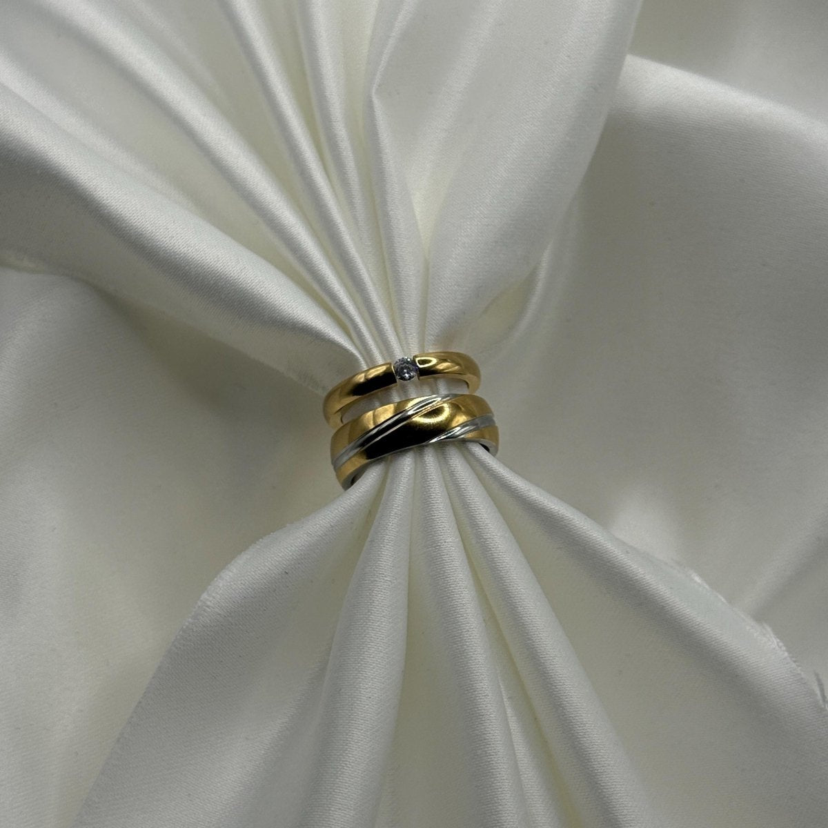 Stainless Steel Ring – Silver & Gold Contrast Design | “Vaelith” - CouplesPicks