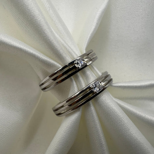 Theryn Ring – Striped Elegance with Zirconia Accent - CouplesPicks