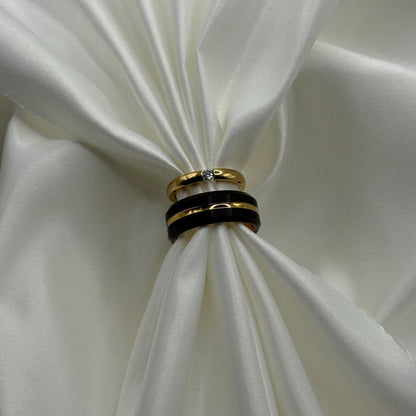 Tungsten and Stainless Steel Ring Gold & Black Matching Couple Design with Zirconia | “Aurenyx - CouplesPicks