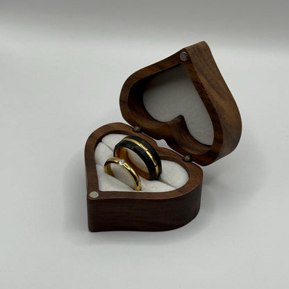Tungsten and Stainless Steel Ring Gold & Black Matching Couple Design with Zirconia | “Aurenyx - CouplesPicks