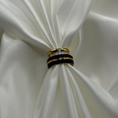 Tungsten and Stainless Steel Ring Gold & Black Matching Couple Design with Zirconia | “Aurenyx - CouplesPicks