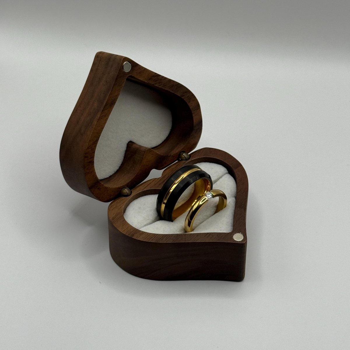 Tungsten and Stainless Steel Ring – Gold & Black Matching Couple Design with Zirconia | “Aurenyx” - CouplesPicks