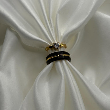 Tungsten and Stainless Steel Ring Gold & Black Matching Couple Design with Zirconia | “Marivelle - CouplesPicks