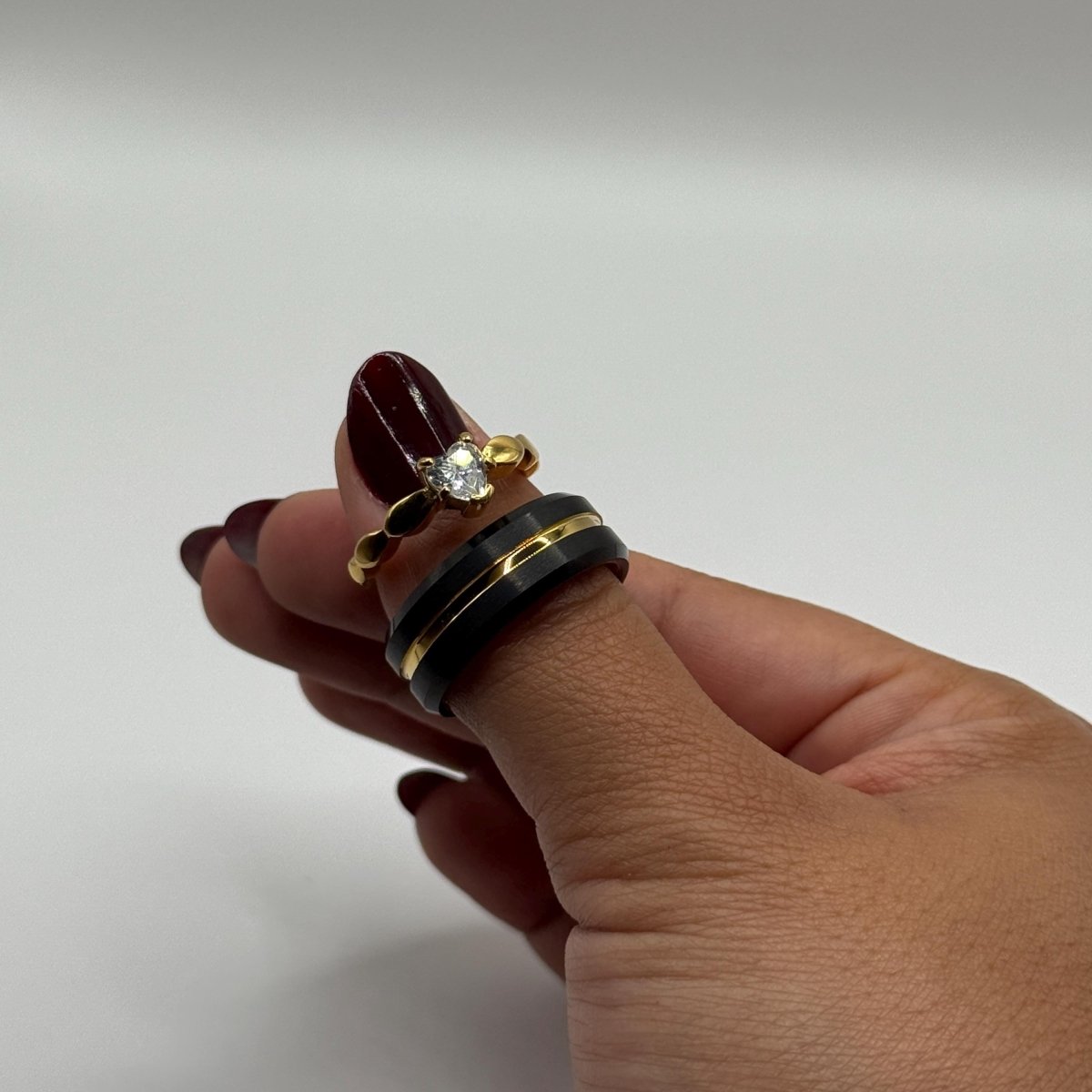 Tungsten and Stainless Steel Ring Gold & Black Matching Couple Design with Zirconia | “Marivelle - CouplesPicks