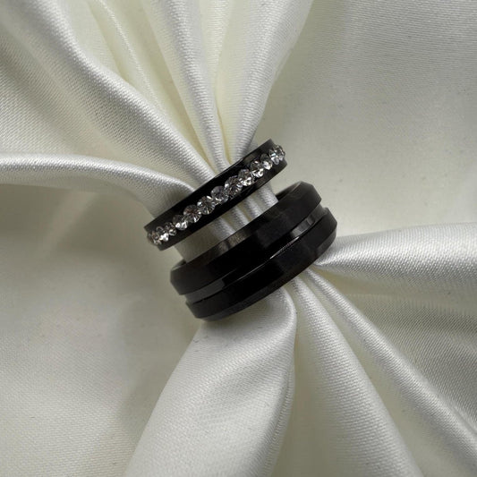 Tungsten Carbide Ring Black Radiant Design | “Cindrelle - CouplesPicks