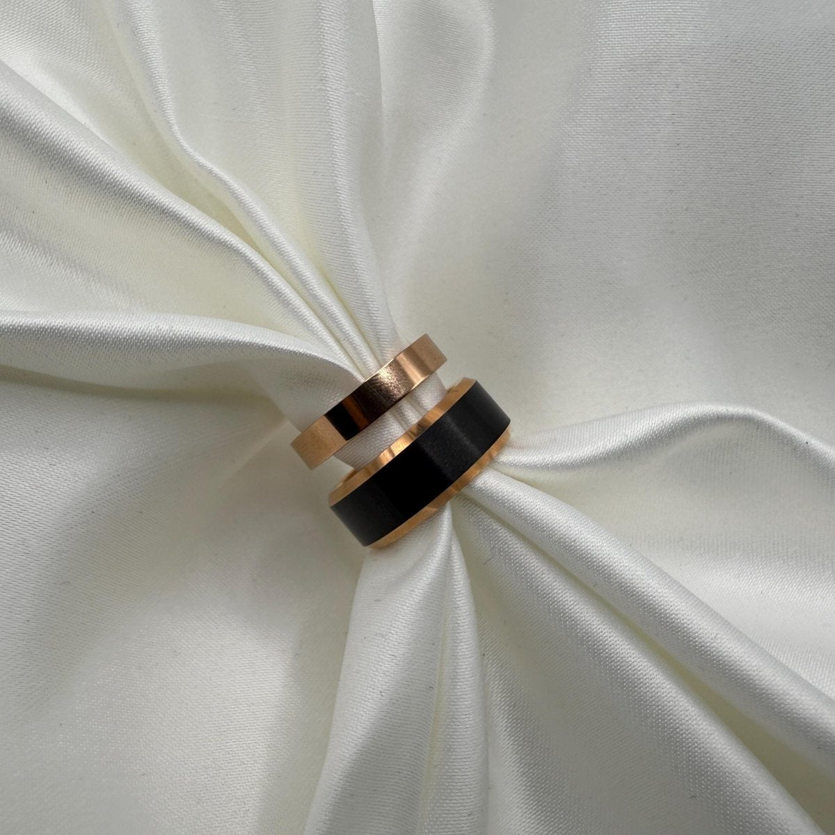 Tungsten Carbide Ring – Rose Gold & Black Couple Design | “Obsidara” - CouplesPicks