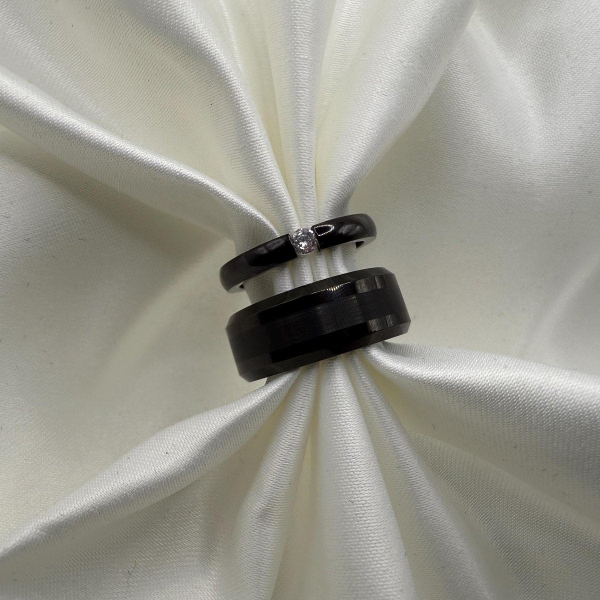 Tungsten & Stainless Steel Ring Black Design | “Duskara - CouplesPicks