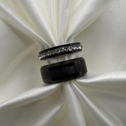 Tungsten & Stainless Steel Ring – Black Design | “Ebonelle” - CouplesPicks