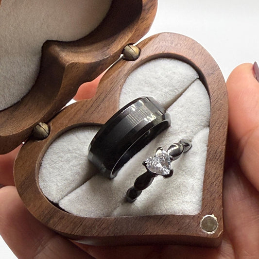 Tungsten & Stainless Steel Ring Black Design | “Nyxara - CouplesPicks