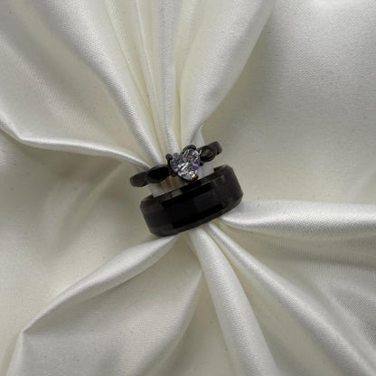 Tungsten & Stainless Steel Ring Black Design | “Nyxara - CouplesPicks