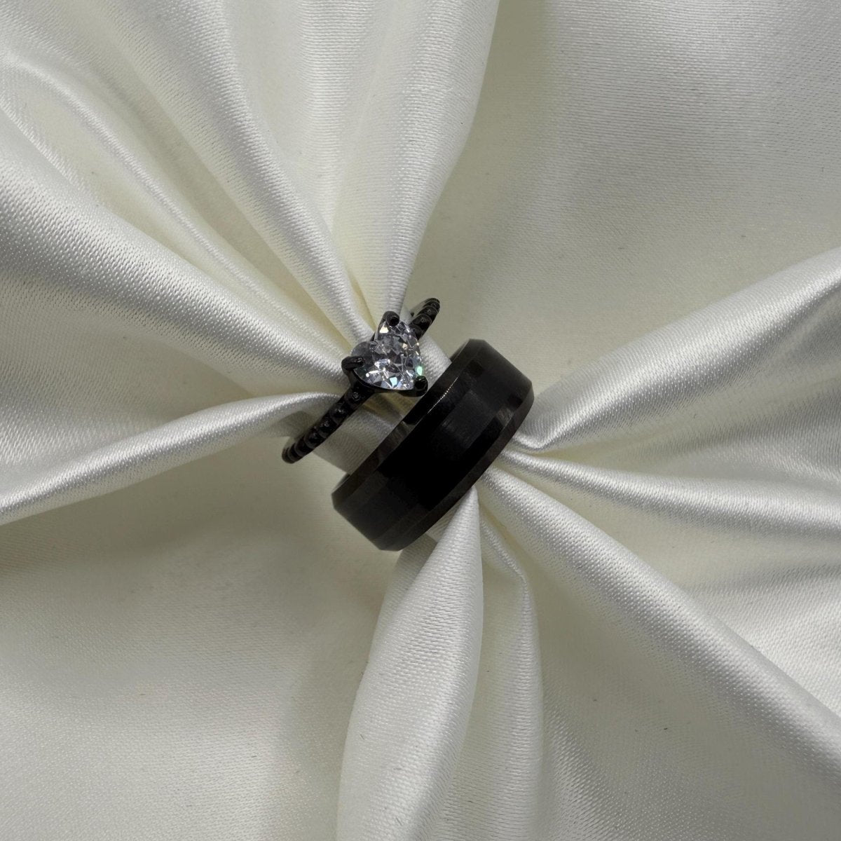 Tungsten & Stainless Steel Ring Black Harmony Design | “Eryndora - CouplesPicks