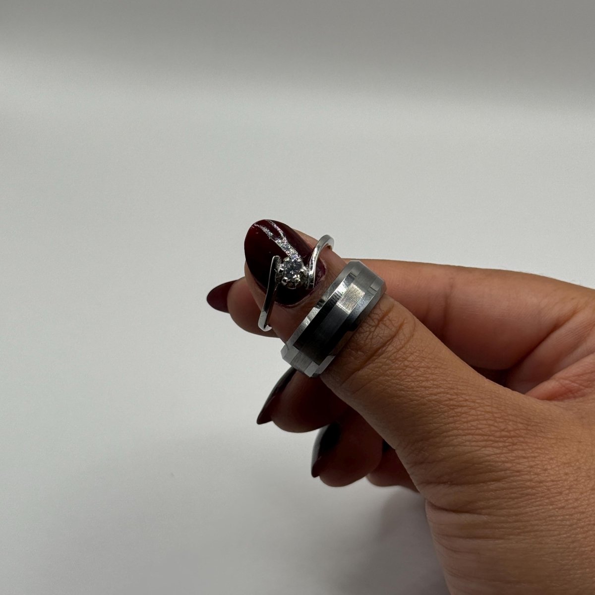 Tungsten & Stainless Steel Ring Matching Couple Design with Zirconia | “Eryndral - CouplesPicks