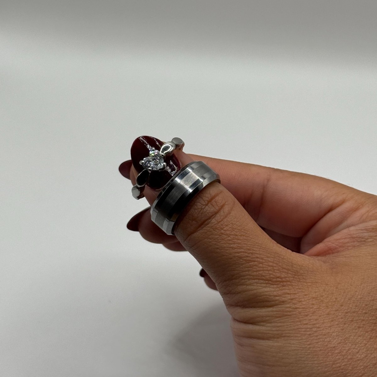 Tungsten & Stainless Steel Ring Matching Couple Design with Zirconia | “Valoria - CouplesPicks