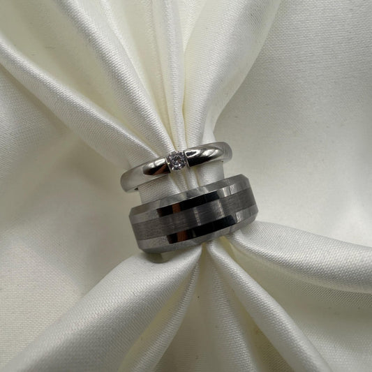 Tungsten & Stainless Steel Ring Matching Couple Design with Zirconia | “Zyrelle - CouplesPicks