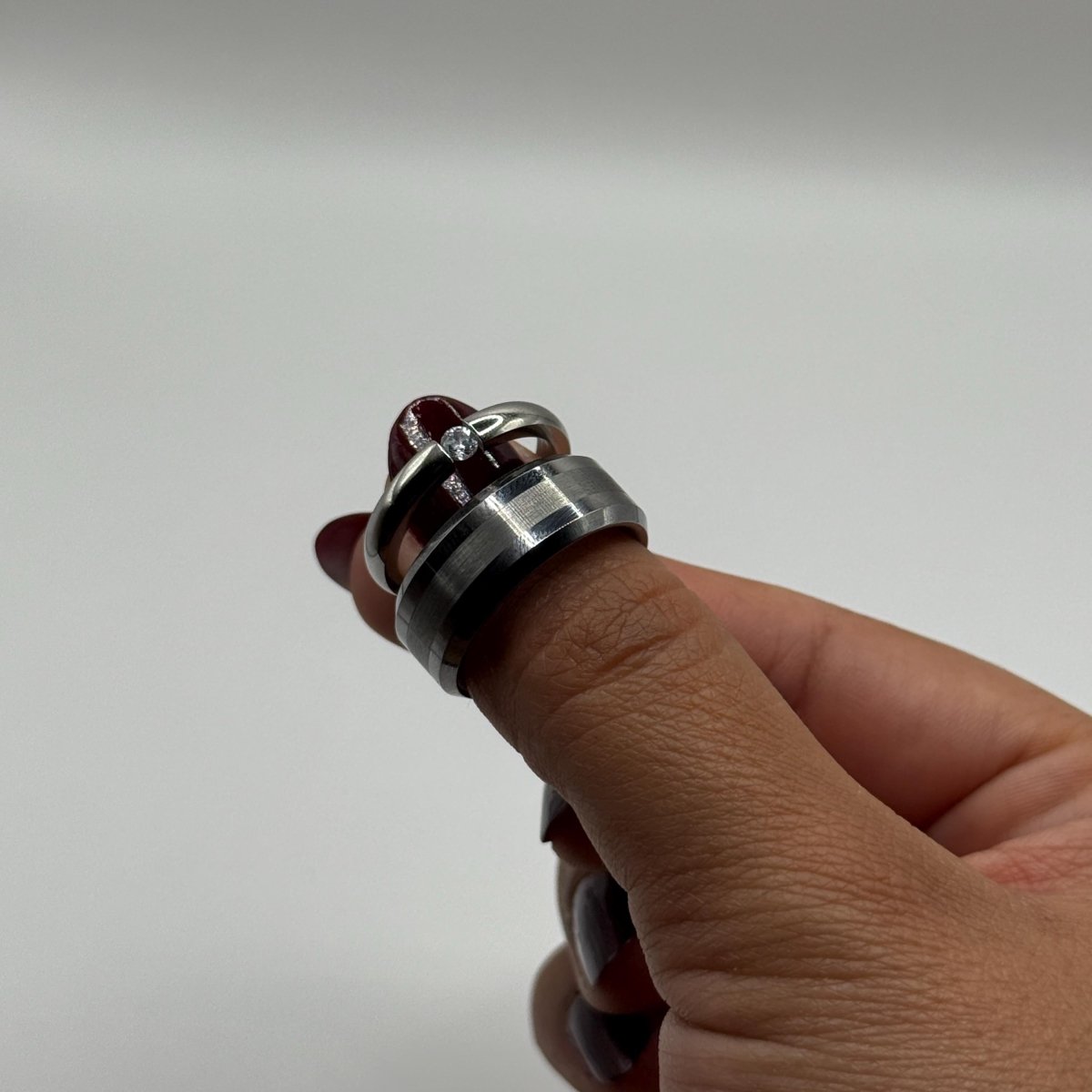 Tungsten & Stainless Steel Ring Matching Couple Design with Zirconia | “Zyrelle - CouplesPicks