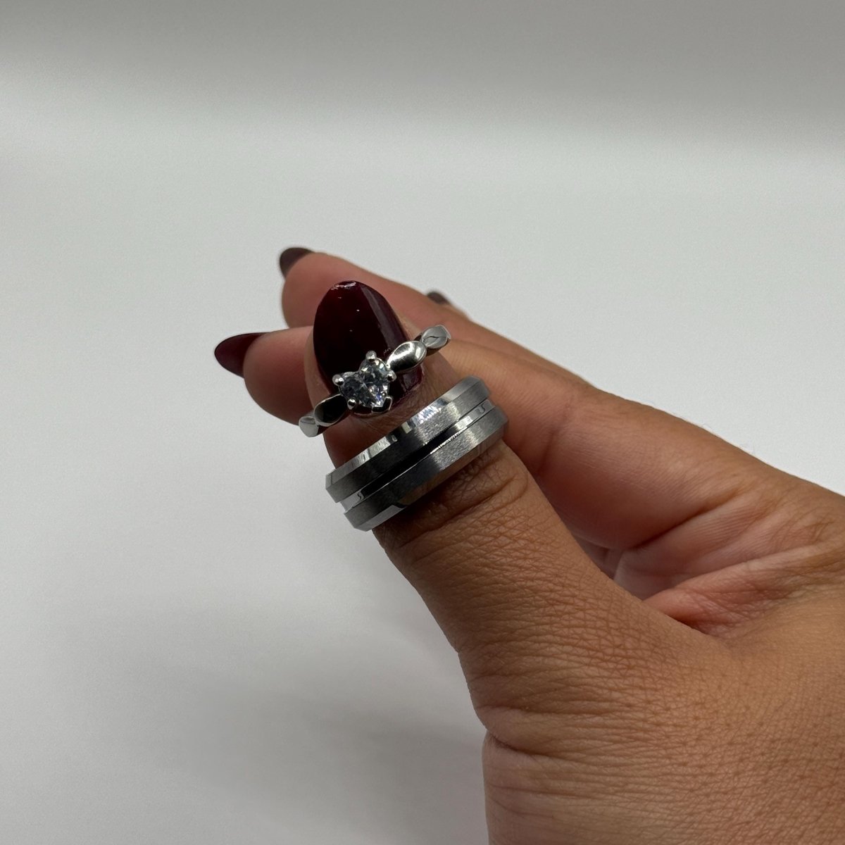 Tungsten & Stainless Steel Ring Silver Couple Design | “Amariel - CouplesPicks
