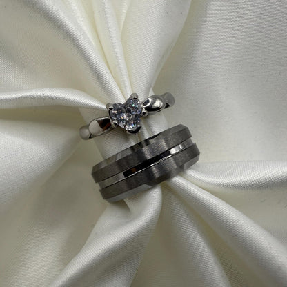 Tungsten & Stainless Steel Ring Silver Couple Design | “Amariel - CouplesPicks