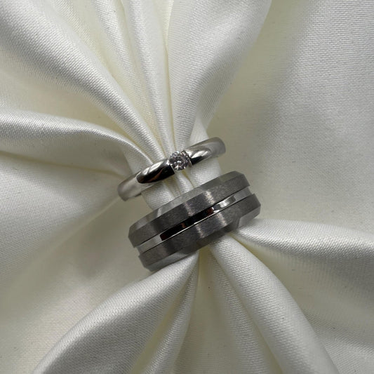Tungsten & Stainless Steel Ring Silver Couple Design | “Averis - CouplesPicks