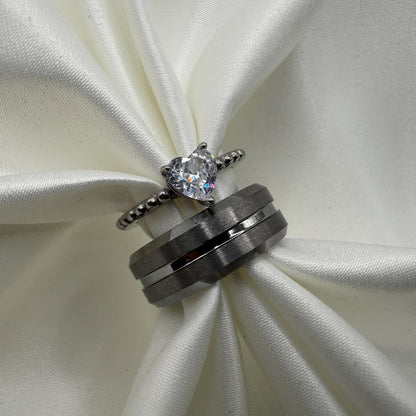 Tungsten & Stainless Steel Ring Silver Couple Design | “Corvara - CouplesPicks