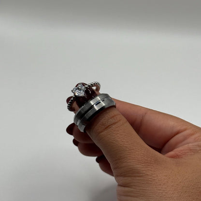 Tungsten & Stainless Steel Ring Silver Couple Design | “Corvara - CouplesPicks