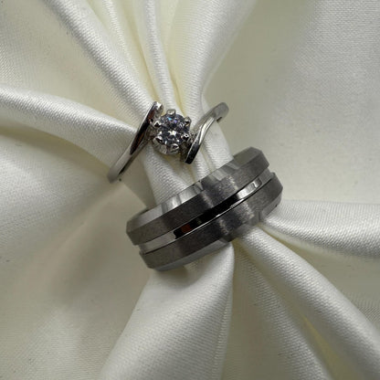 Tungsten & Stainless Steel Ring Silver Couple Design | “Sylvarra - CouplesPicks