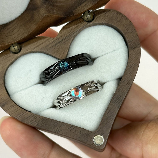 Black & Silver Starry Night Opal Ring Set - CouplesPicks