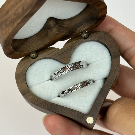 925 Sterling Silver Adjustable Couple Rings with Wave Groove Silver Design - CouplesPicks