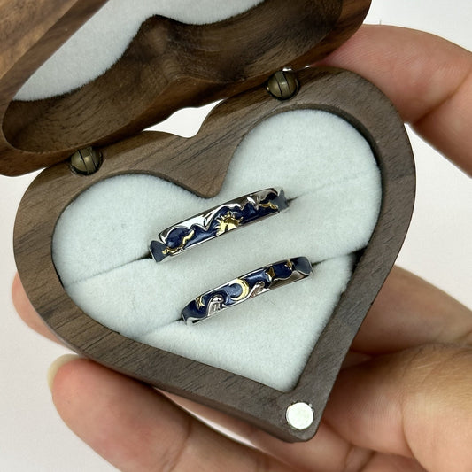 Starry Sky Blue Sun & Moon Ring Set - CouplesPicks